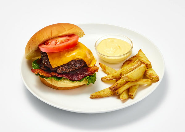 Grilled La Criolla Burger with Potato Spears & Corn Sauce - Whole Body Fuel